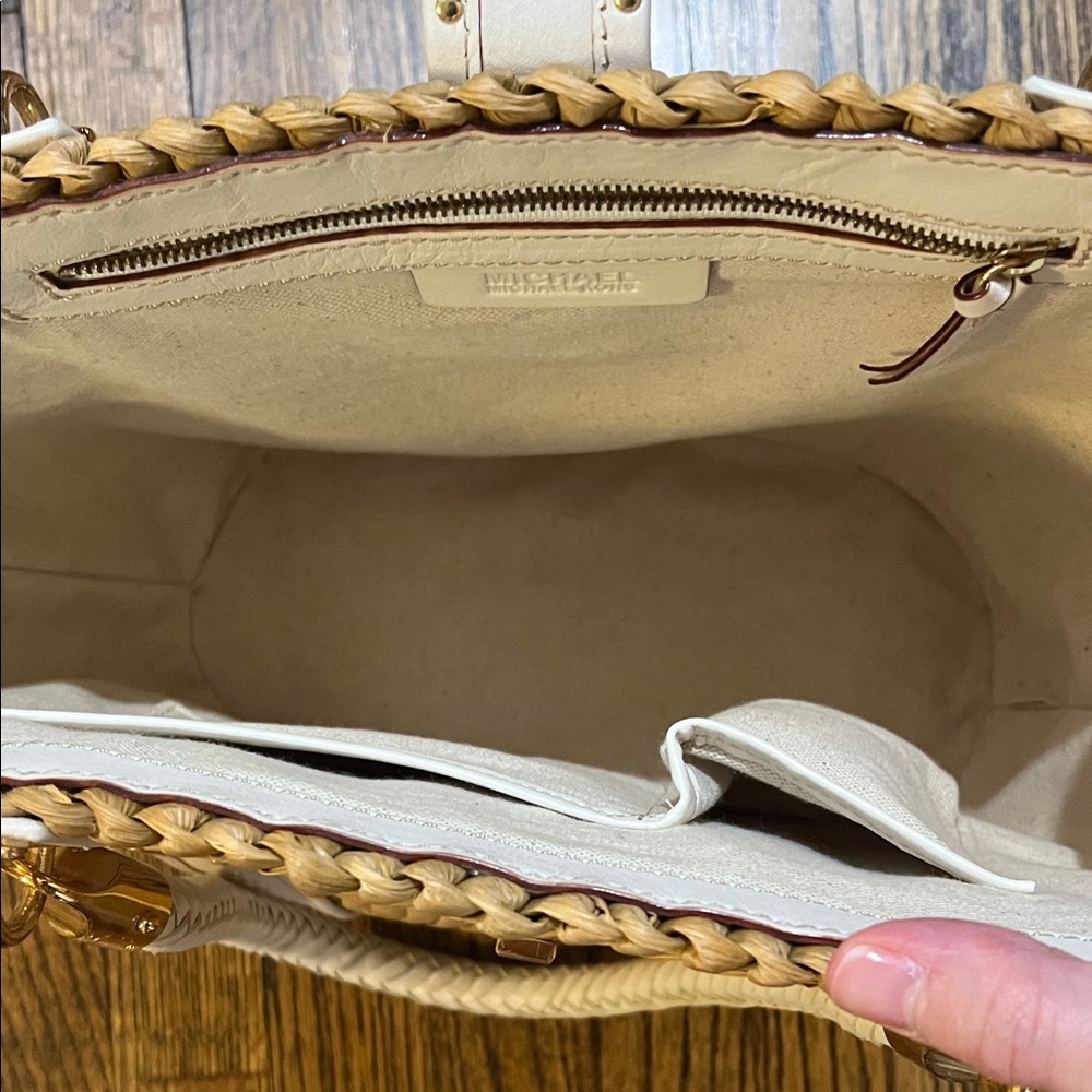 Michael Kors Natural Straw Tote with White Trim and Gold Hardware - Picture 6 of 8